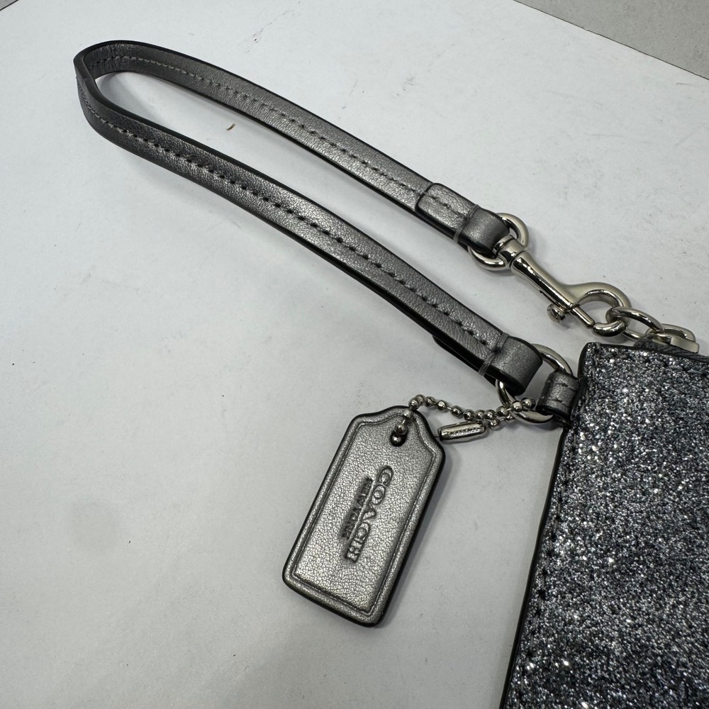 Coach Gunmetal Silver Glitter Wristlet Clutch Wallet #G1595-F64670 July 2015 EUC - Picture 4 of 9